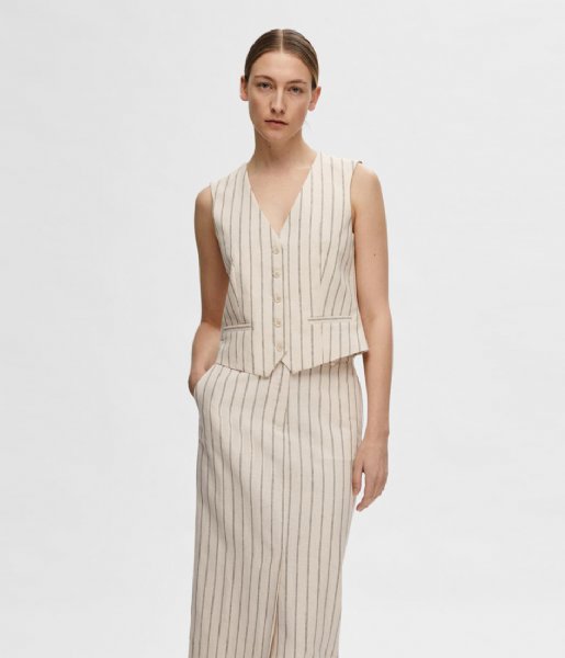 Selected Femme  Tania-Hilda Vest Pin Stripe Sandshell