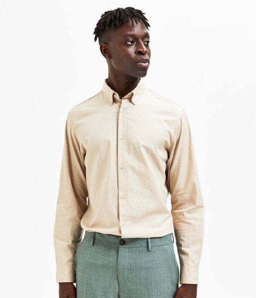 Selected Homme  Slimnew Linen Shirt Long Sleeve Classic W Kelp