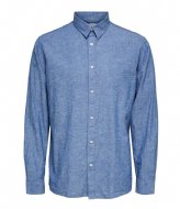 Selected Homme Slimnew Linen Shirt Long Sleeve Classic W Medium Blue Denim