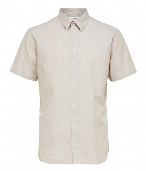 Selected Homme  Slimnew Linen Shirt  Short Sleeve Classic W Kelp
