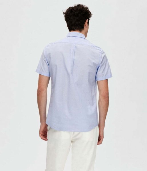 Selected Homme  Slimnew Linen Shirt  Short Sleeve Classic W Cashmere Blue