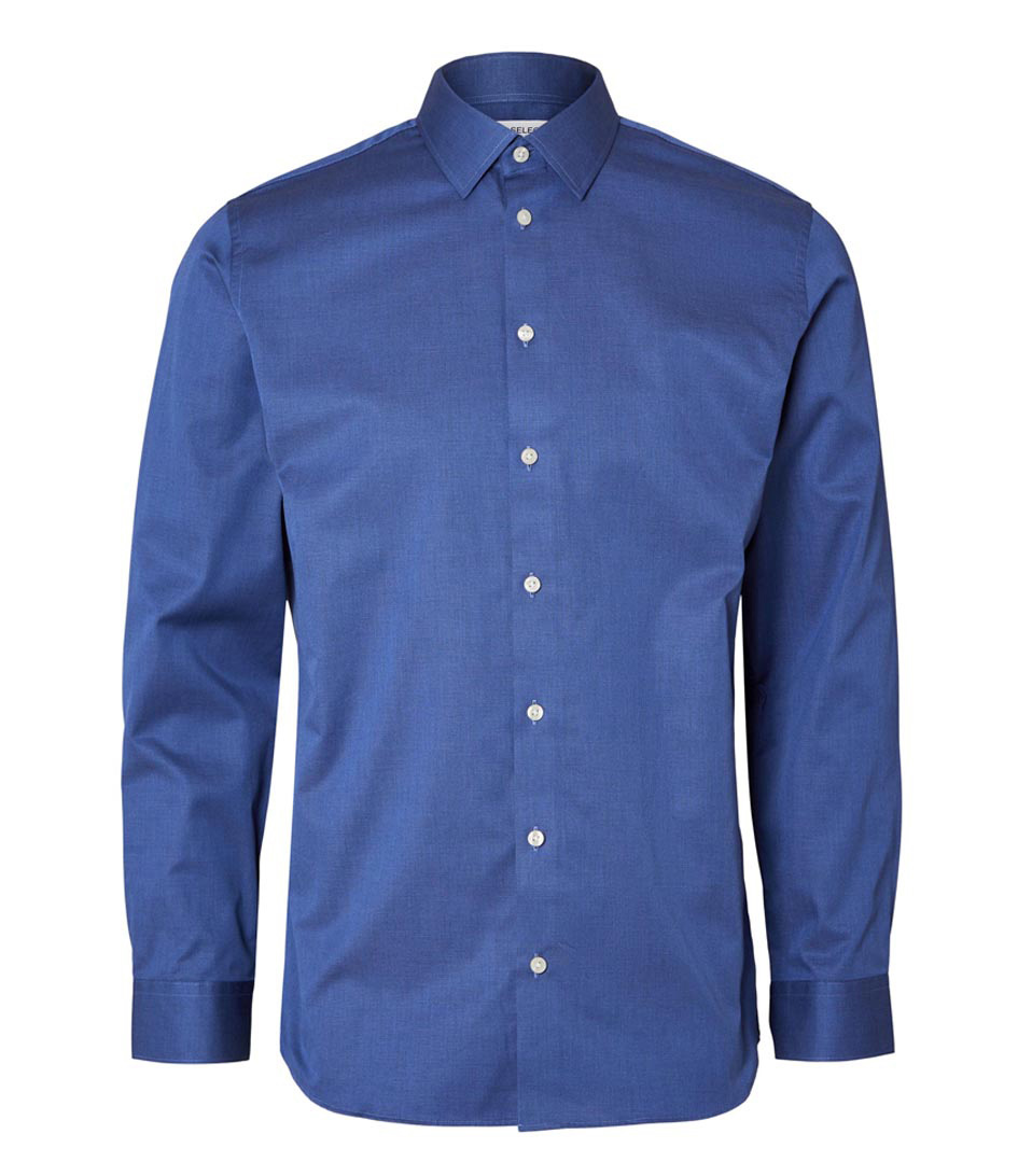 Shirts Little Blue Slimethan Selected Bag Shirt Long (#305679) Classic The Sleeve Green | Homme Dark