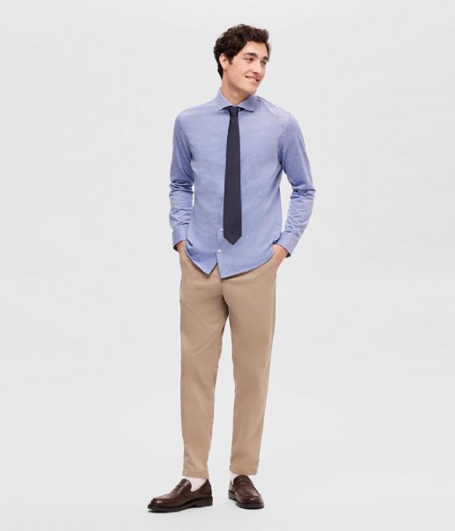 Selected Homme  Slimbond-Pique Knit-Shirt Long Sleeve Cashmere Blue (#A5B8D0)