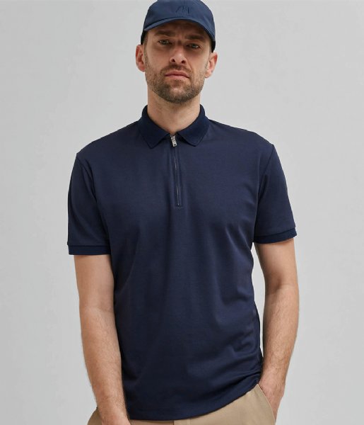 Selected Homme  Florence Short Sleeve Knit Zip Polo Ex Dark Sapphire (#262B37)