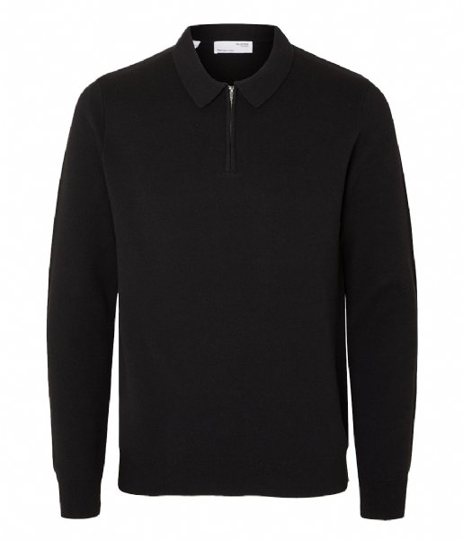 Selected Homme  Florence Long Sleeve Knit Zip Polo Ex Black (#000000)