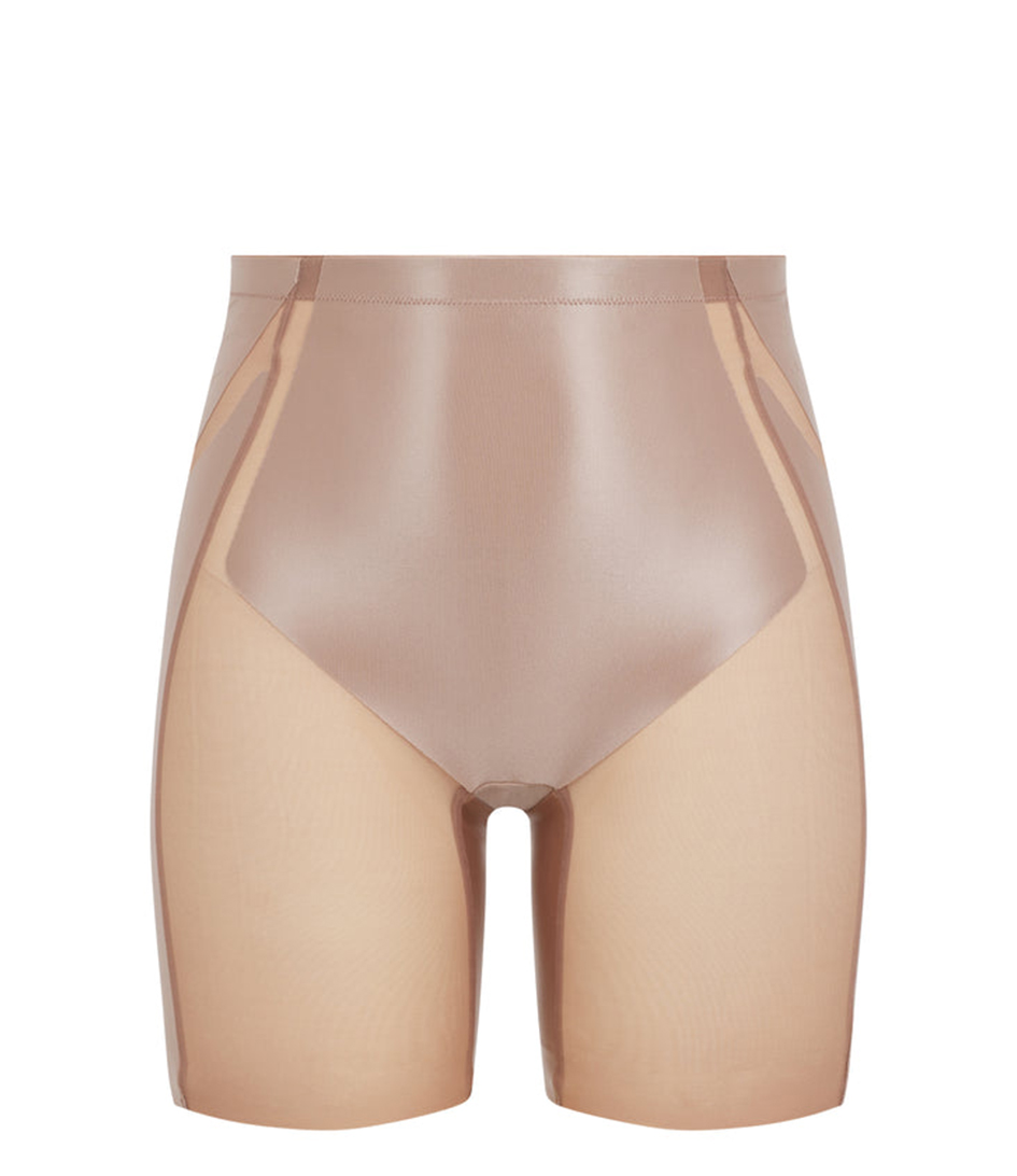 Spanx Shorts Shaping Satin Booty Lifting Mid Thigh Short Cafe au Lait  (3601)