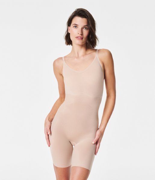 Spanx  Thinstincts 2.0 - Closed-Bust Mid-Thigh Bodysuit Champagne Beige (1603)