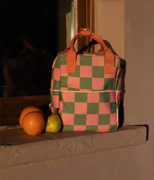 Sticky Lemon  Backpack Small Farmhouse Checkerboard Sprout Green Flower Pink
