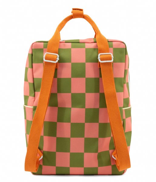 Sticky Lemon  Backpack Large Farmhouse Checkerboard Sprout Green Flower Pink