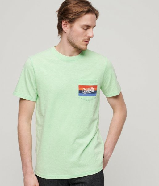 Superdry  Cali Striped Logo T-Shirt Neon Mint Green Slub (2AE)
