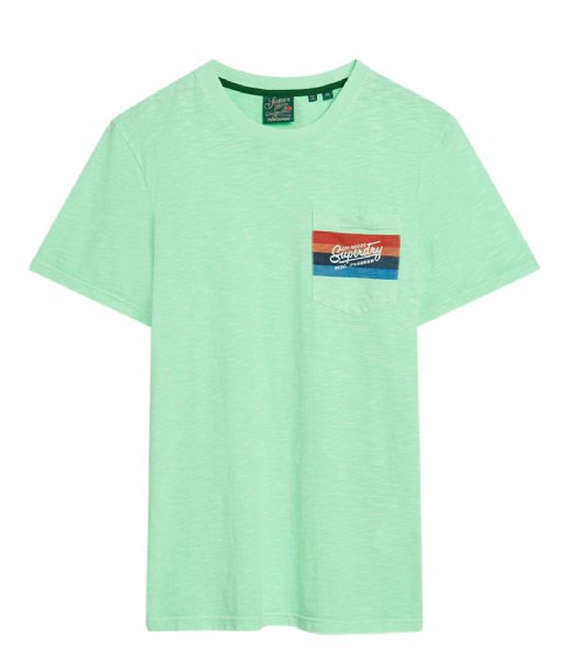 Superdry  Cali Striped Logo T-Shirt Neon Mint Green Slub (2AE)