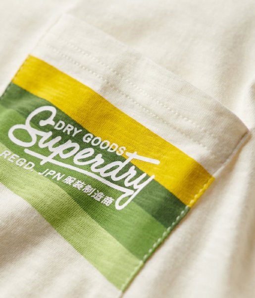 Superdry  Cali Striped Logo T-Shirt Off White Slub (7BG)