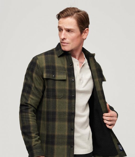 Superdry  Wool Miller Overshirt Roderick Check Olive (9ZB)