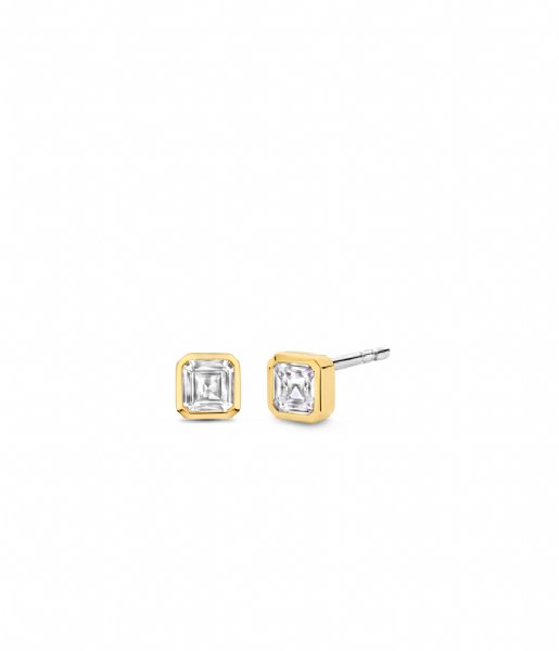 TI SENTO - Milano  925 Sterling Silver Earrings 7967ZY Zirconia white yellow gold plated