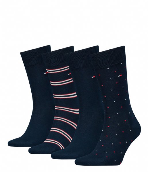 Tommy Hilfiger  Men Sock 4-Pack Tin Giftbox Stripe Dot Navy (001)