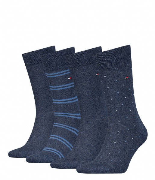 Tommy Hilfiger  Men Sock 4-Pack Tin Giftbox Stripe Dot Jeans (003)