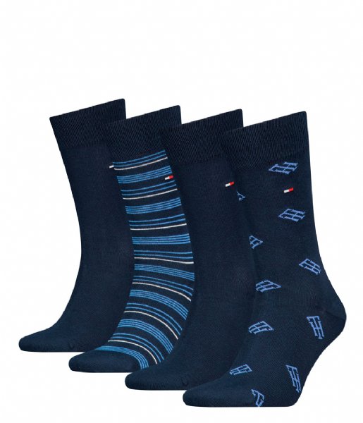 Tommy Hilfiger  Giftbox Sock 4-Pack Monogram Stripe Navy Combo (001)