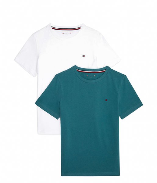 Tommy Hilfiger  Boys 2-Pack Cn Tee Short Sleeve White Frosted Green (0VQ)
