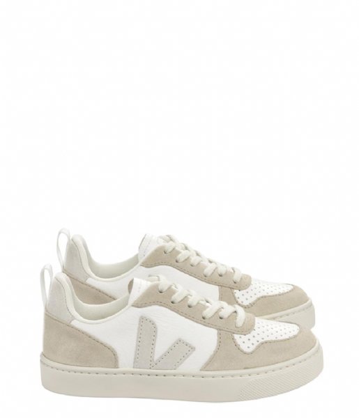 Veja  Small V-10 Laces Chromefree Leather Extra-White-Natural-Almond