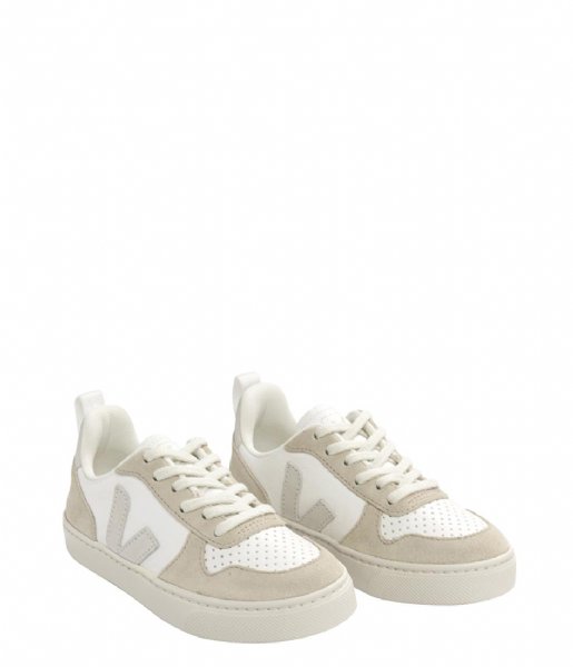 Veja  Small V-10 Laces Chromefree Leather Extra-White-Natural-Almond