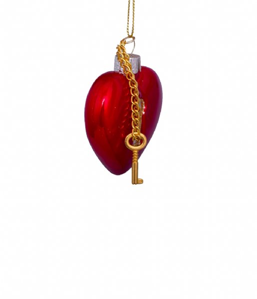 Vondels  Ornament Glass Opal Heart With Key Lock H6.5 cm Red