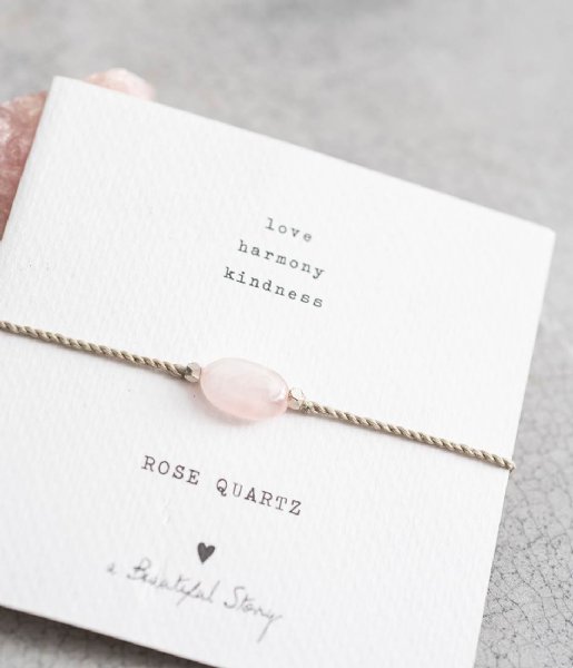 A Beautiful Story Armband Gemstone Card Rose Quartz Silver Plated Bracelet silver plated (BL22274)