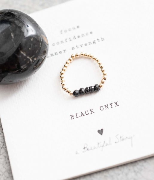 A Beautiful Story  Beauty Black Onyx Gold Ring M/L goud (BL24336)