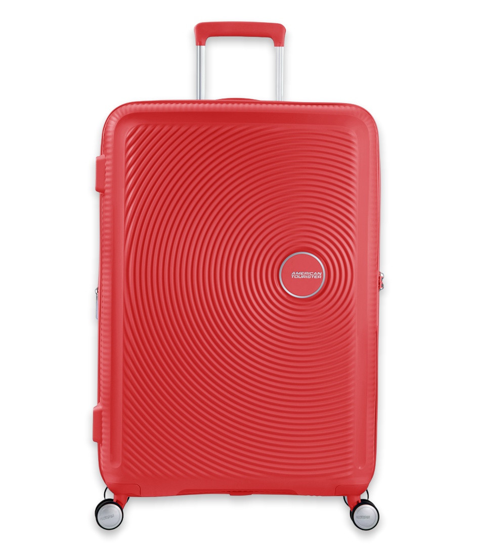 American Tourister Suitcase Soundbox Spinner 77/28 Expandable Coral Red (1226) The Little Green Bag