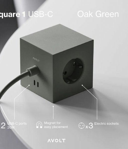 Avolt  Square 1 with 30W Dual USBC & Magnetic Base 1.8m Oak Green