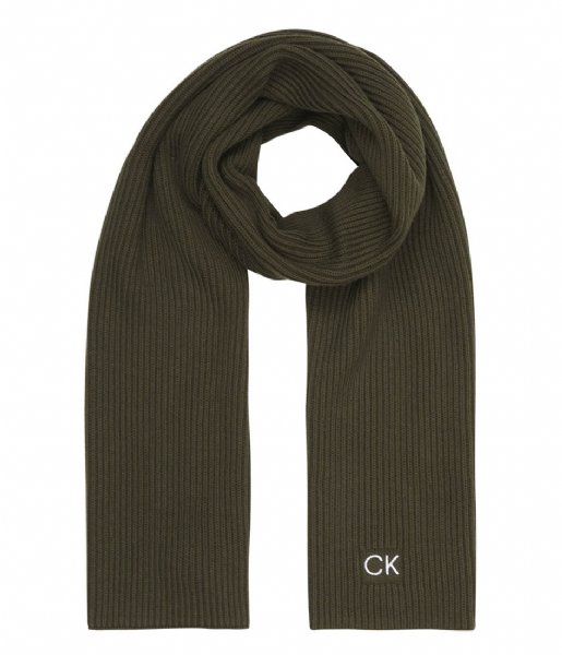 Calvin Klein  Classic Cotton Rib Scarf 30X180 Dark Olive (MRZ)