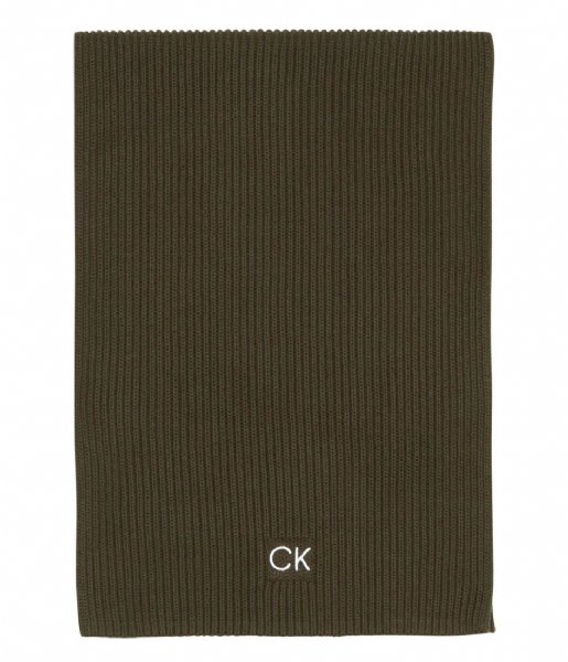 Calvin Klein  Classic Cotton Rib Scarf 30X180 Dark Olive (MRZ)