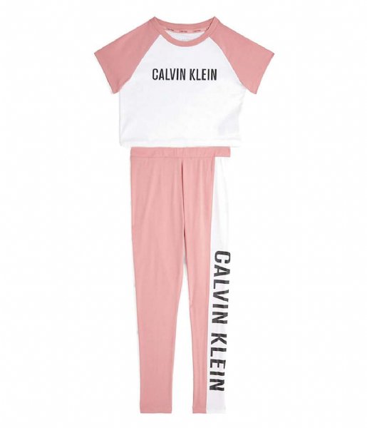 Klein & Loungewear Girls Knit Pj Set Short Sleeve And Legging Pinkmocha W White (0VO) | The Little Green Bag
