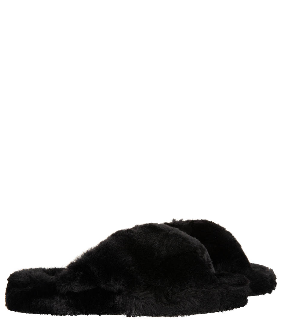 Ted Baker Pantoffels Lopply Faux Fur Cross Over Slipper Zwart online kopen