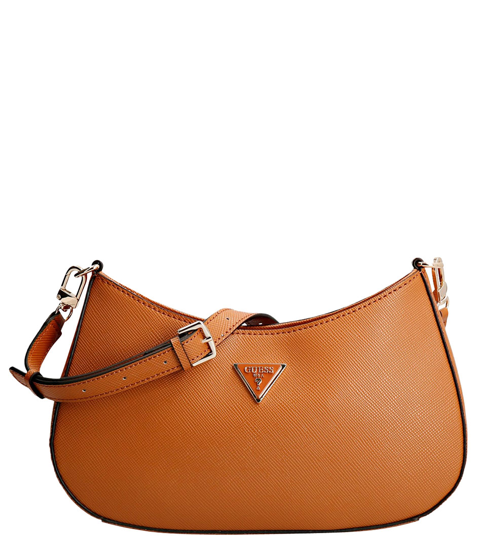 guess alexie top zip shoulder bag brown logo