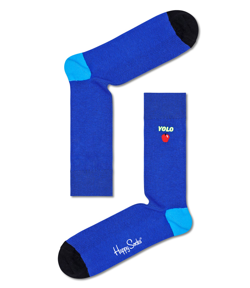 Happy Socks Sokken Ribbed Embroidery Yolo Sock Blauw online kopen