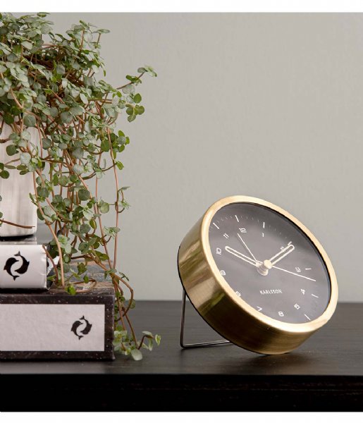 Karlsson  Alarm clock Tinge black dial Design Armando Breeveld steel brushed gold colored black dial (KA5845GD)