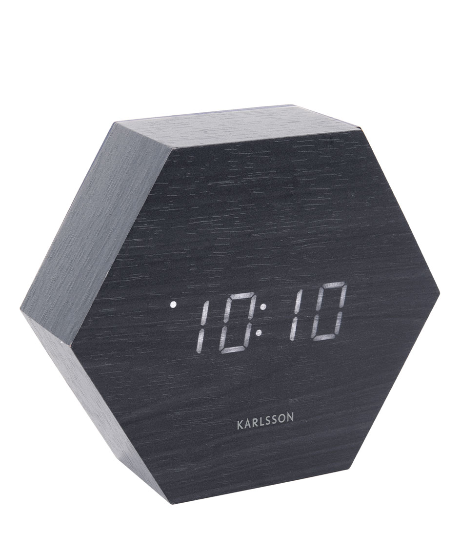 Bakkerij morgen koud Karlsson Wekker Alarm clock Hexagon veneer, white LED Black (KA5651BK) |  The Little Green Bag