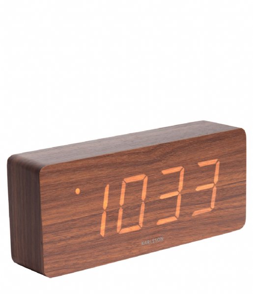 Welvarend Steil account Karlsson Wekker Alarm clock Tube veneer, white LED Dark wood (KA5654DW) |  The Little Green Bag