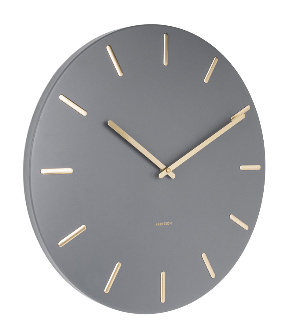 Karlsson Wandklok Wall clock Charm steel with gold battons Grey