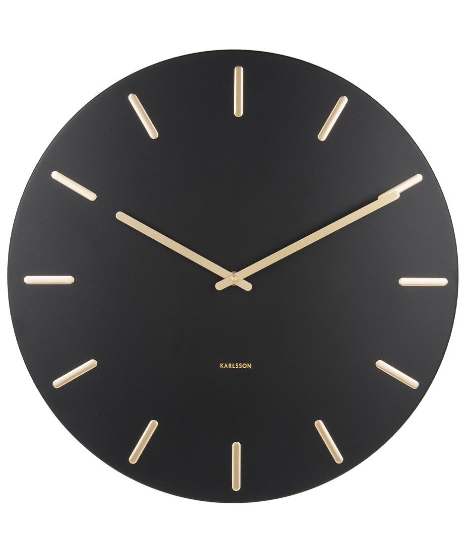 Karlsson Wanduhren Wall clock Charm steel with gold battons Black