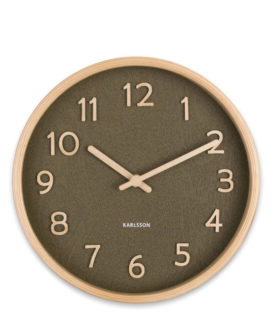Karlsson Wanduhren Wall clock Pure wood grain small Moss Green