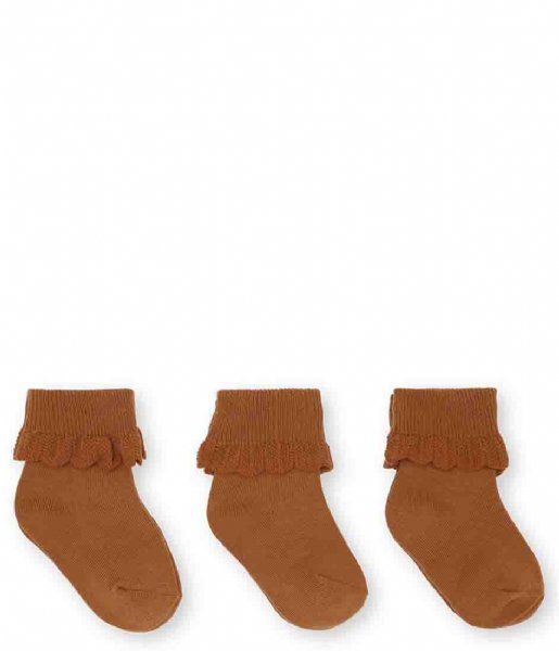 Konges Slojd  3-Pack Lace Socks Leather Brown
