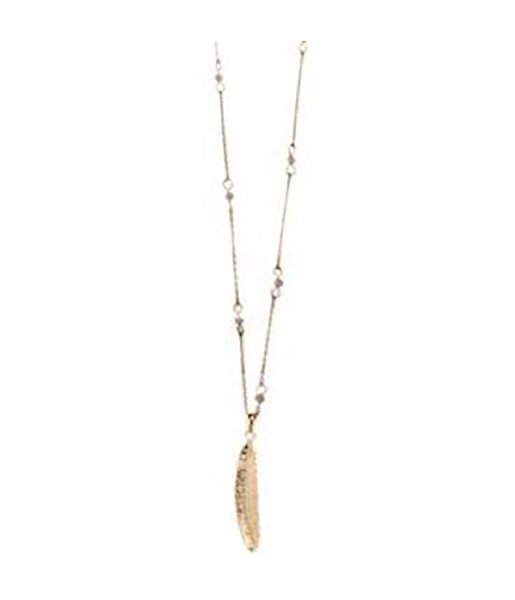 Orelia  Orelia Beaded Station & Feather Necklace Pale Gold gold colored