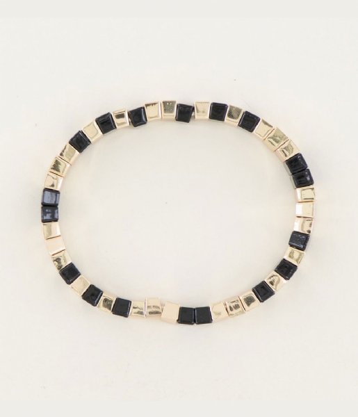My Jewellery  Armband Met Platte Kralen zwart (1100)