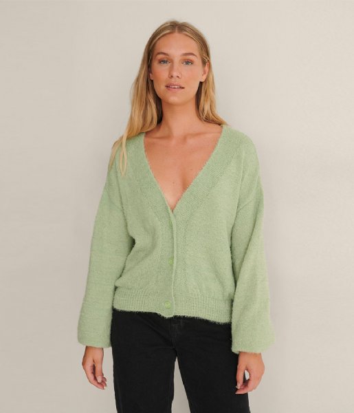 NA-KD  Oversized Knitted Cardigan Chinois Green