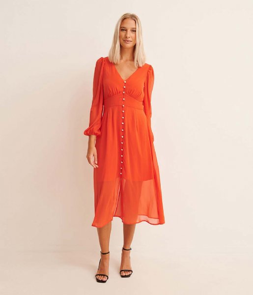 NA-KD  Button Front Slit Dress Spicy Red (0535)
