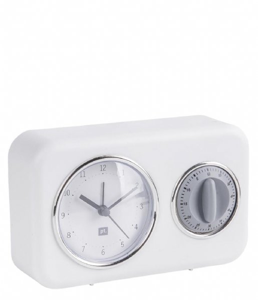 Present Time  Clock With Kitchen Timer Nostalgia White (PT3375WH)