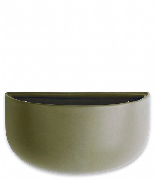 Present Time  Wall plant pot Oval wide ceramic matt Olive Green (PT3384OG)