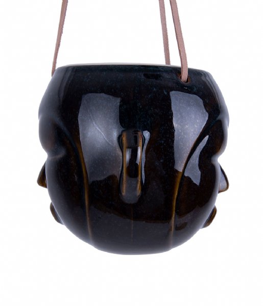 Present Time  Hanging plant pot Mask round glazed Dark Brown (PT3540BR)
