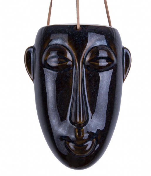Present Time  Hanging plant pot Mask long glazed Dark Brown (PT3541BR)